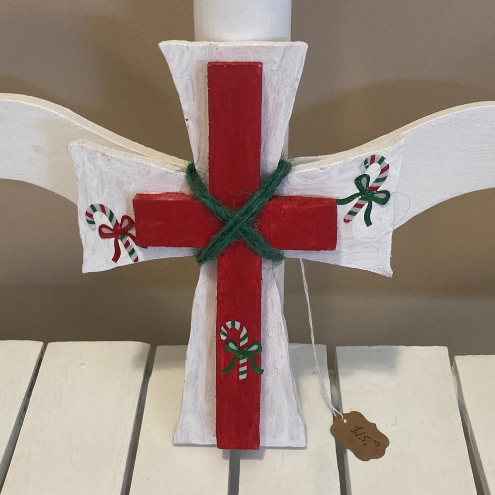 HANDMADE CHRISTMAS CROSS RED GREEN WHITE Candy Cane stickers NWT Wall Hanging